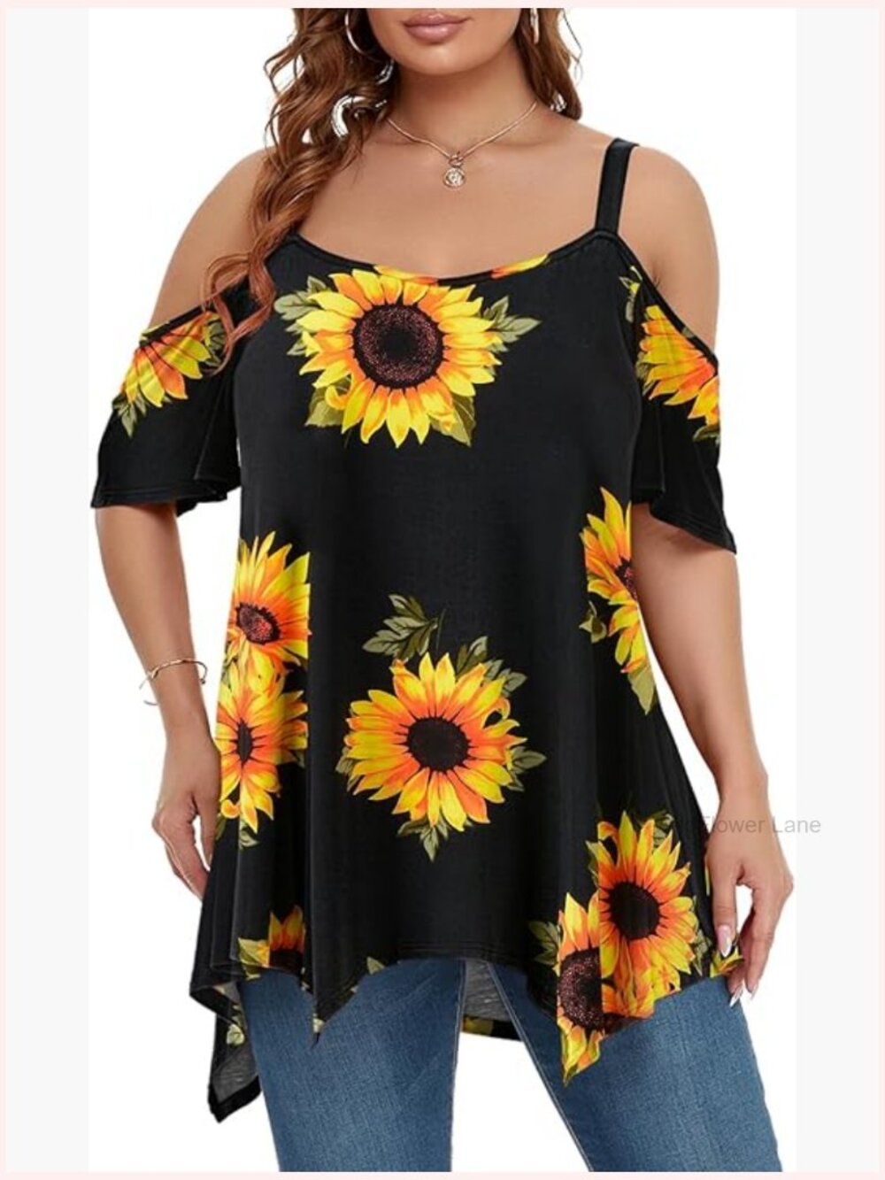 Cold Shoulder Flowy Tunic Top Spaghetti Strap Plus Size Blouse